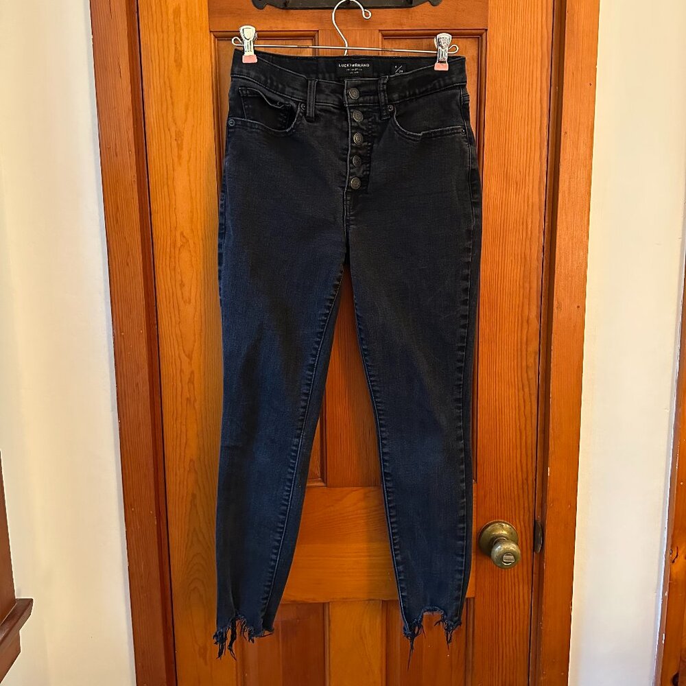 Lucky Brand High Rise Skinny Bridgette Jeans - Black, Raw Hem, Size 28, 6